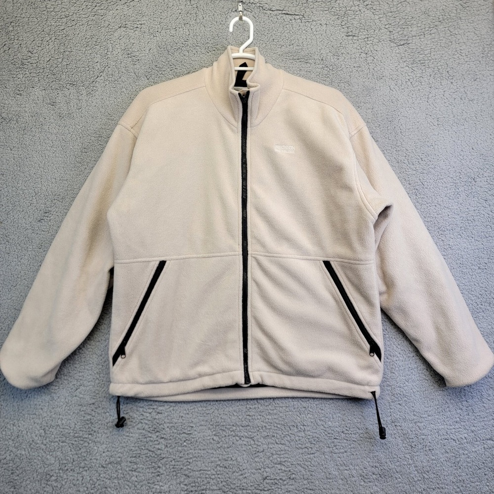 Precision Mountaineering Men's Sweater XL Beige Brown Fleece Full Zip High‎ Neck